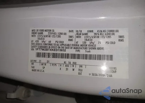 2019 Ford F-250 King Ranch z USA, uszkodzony, nr VIN 1FT7W2BTXKED15832